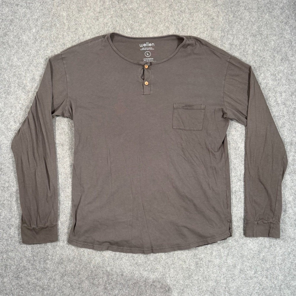Wellen Brown Long Sleeve Pocket Brosnan Henley T-Shirt Tee Men's Size Large